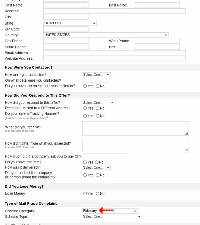 Report Fiduciaries to US Posta inspector for mail fraud postal Inspector