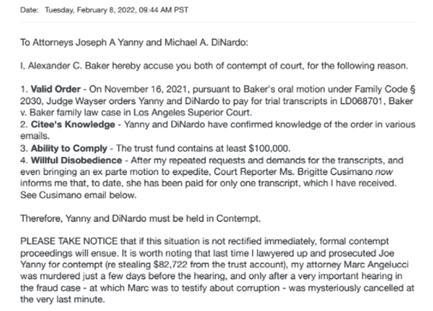 Los Angeles County California February 8 2022 alex baker email