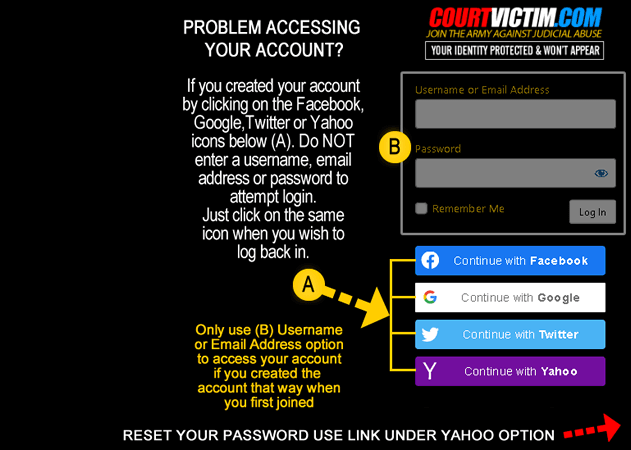 Problem logging onto courtvictim