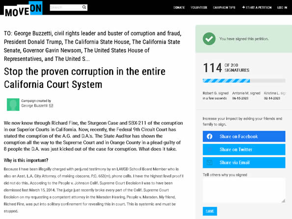 Move On Stop the proven corruption in the entire California Court System