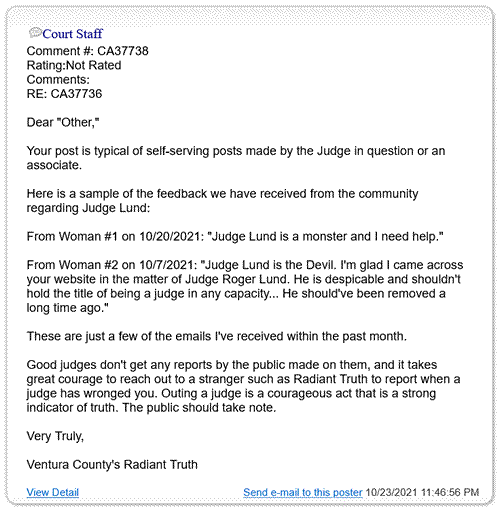 Judge Roger L Lund Corrupt Judge Roger Lynn Lund Ventura County Oxnard probate abuse immoral unethitical abuses authorityThe Robing Room CA State Judges Judge Roger Lund